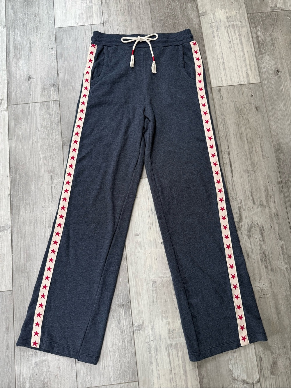 Sundry Star Stripe Sweatpants Navy Wide Leg Lounge Pants NWT Made in USA Medium